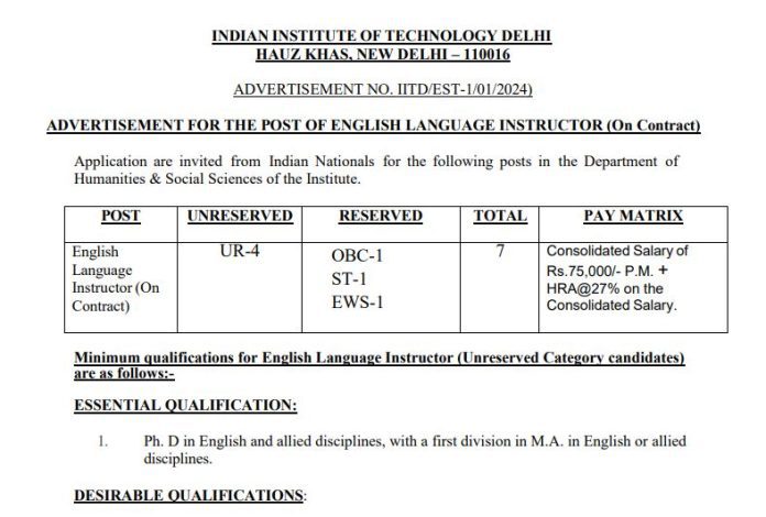 IIT Delhi Recruitment 2024: Opportunity to get a job in IIT Delhi without written exam, monthly salary is 75000